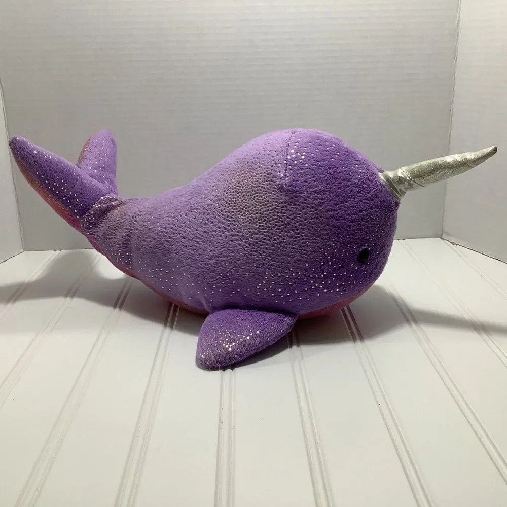 Aurora 16” Plush Narwhal WHALE Purple Gold Glitter Stuffed Animal